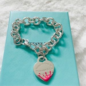 Tiffany and Co Heart Bracelet with pink enamel splash